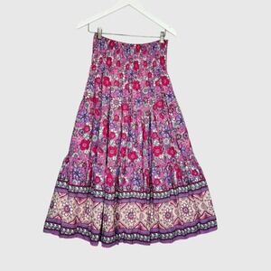 Fashion by Fashion Womens S Floral Maxi Skirt Pink Purple Boho Elastic Waist